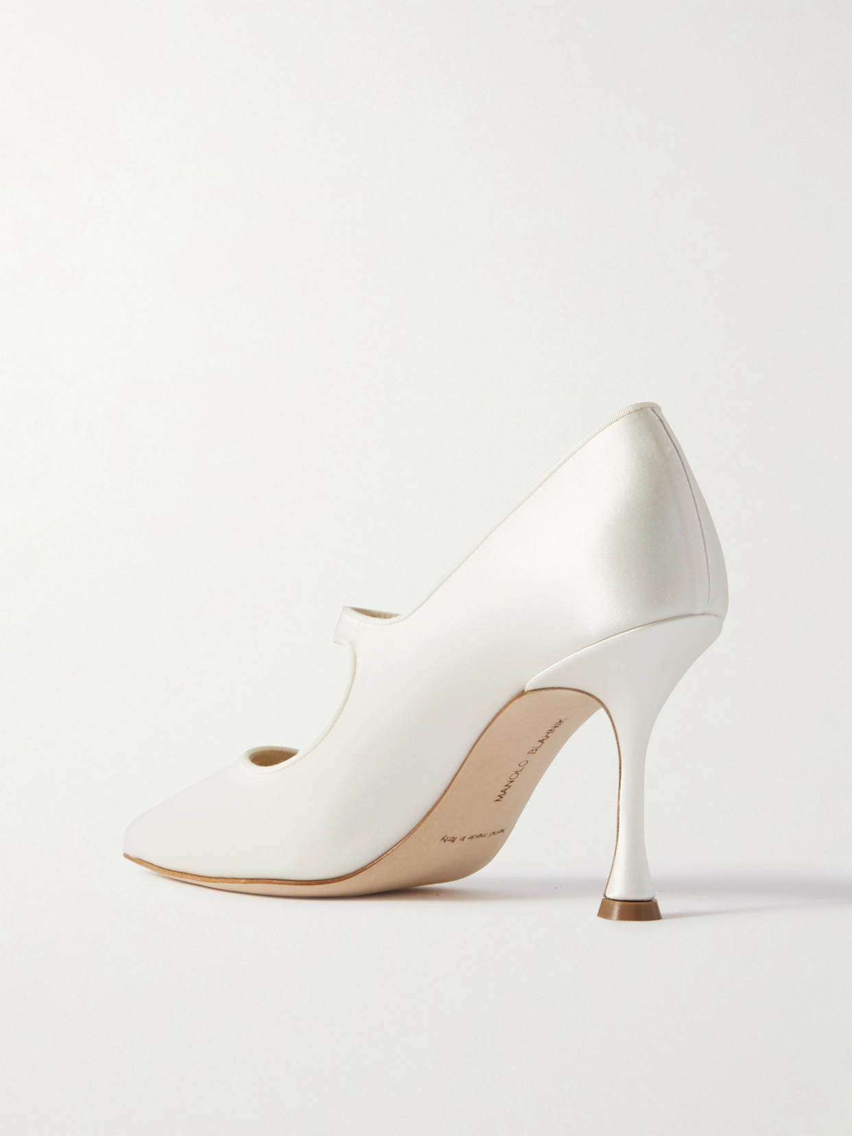 Manolo Blahnik Campari Bridal 90 Grosgrain-trimmed Satin Mary Jane Pumps In Cream