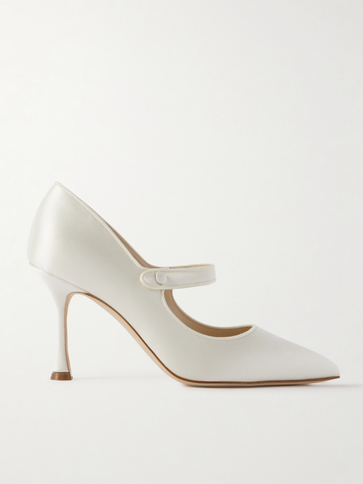 Manolo Blahnik Campari Bridal 90 Grosgrain-trimmed Satin Mary Jane Pumps In Cream