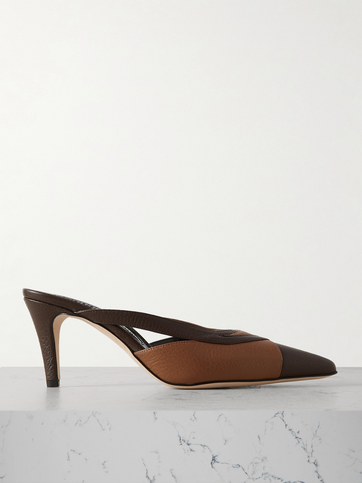 Manolo Blahnik Floraclo 70 Two-tone Textured-leather Mules - Brown