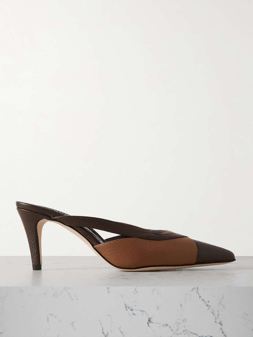 Manolo Blahnik Floraclo 70 Two-tone Textured-leather Mules