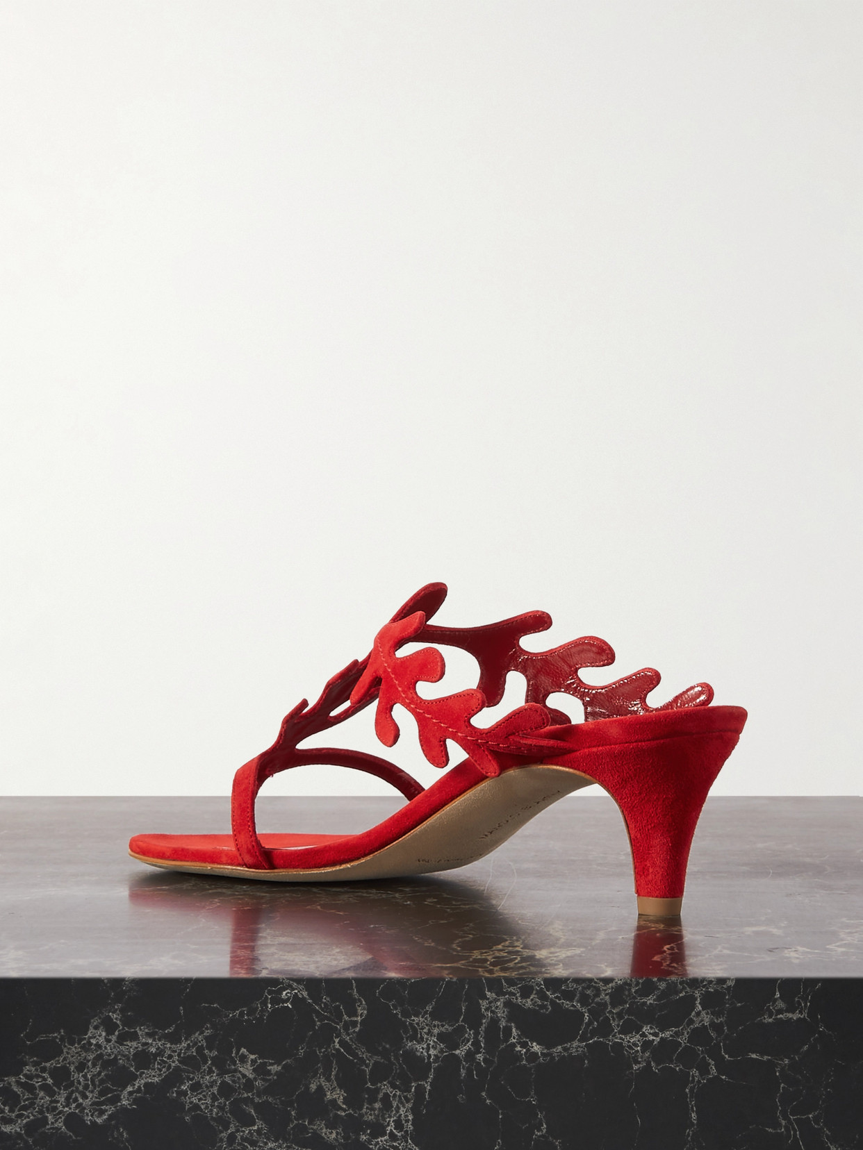 Manolo Blahnik Suede T-strap Slide Sandals In Red