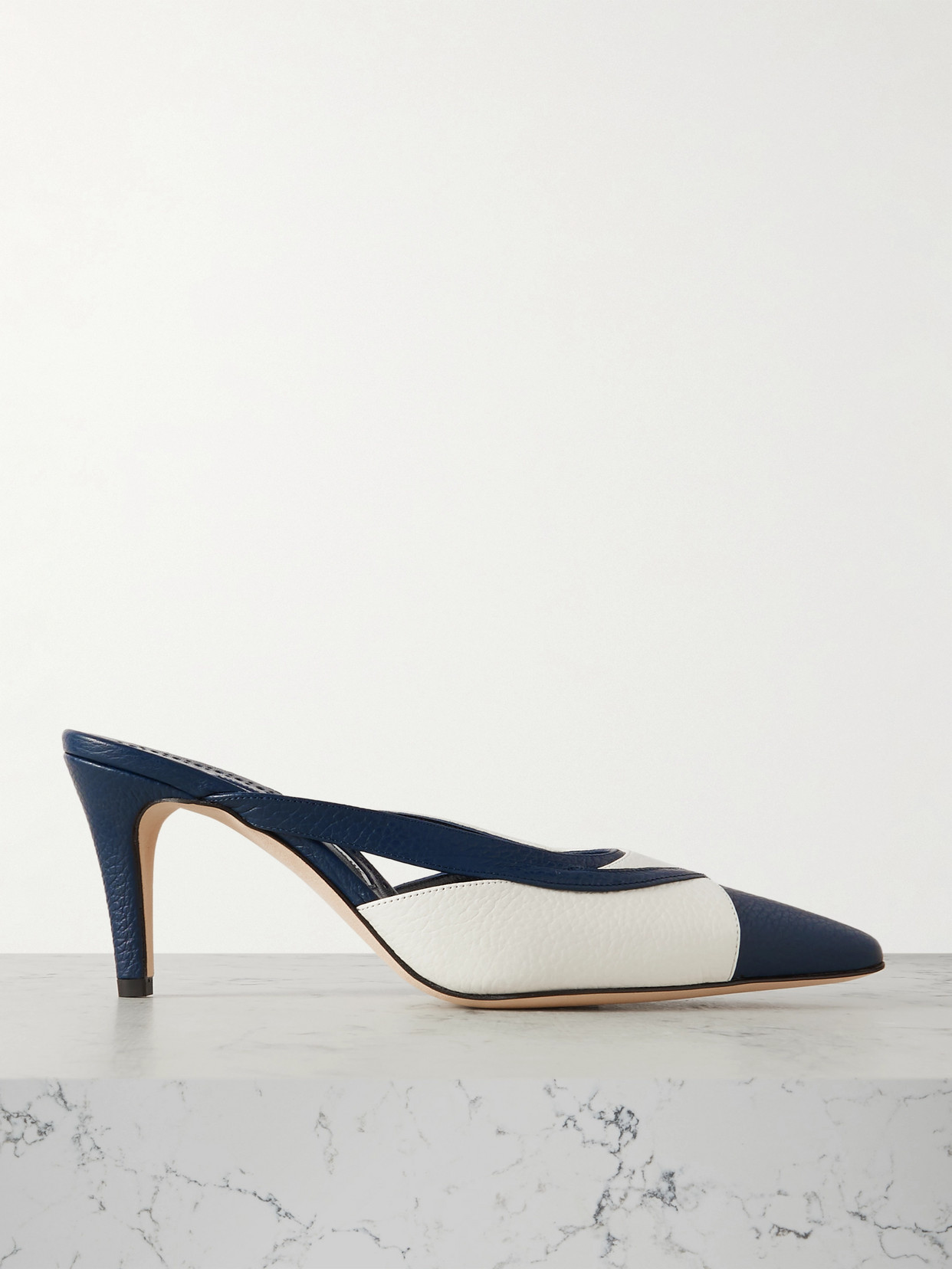 Manolo Blahnik Floraclo 70 Two-tone Textured-leather Mules - Blue