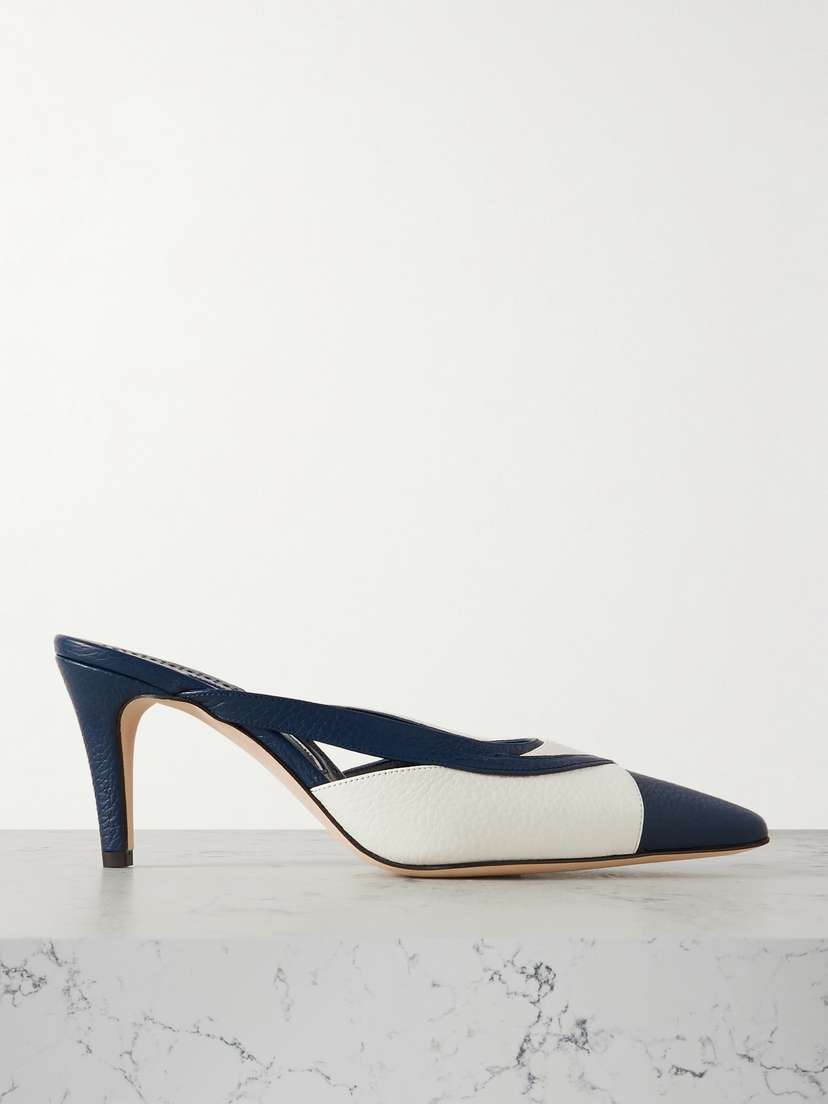 Manolo Blahnik Floraclo 70 Two-tone Textured-leather Mules