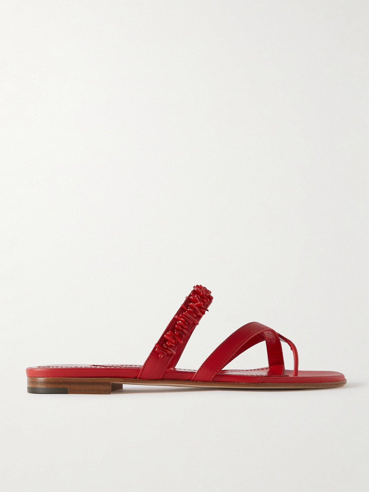 Manolo Blahnik Corasu 10 Bead-embellished Leather Sandals - Red