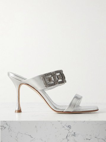 MANOLO BLAHNIK Larapa 90 crystal-embellished metallic leather sandals