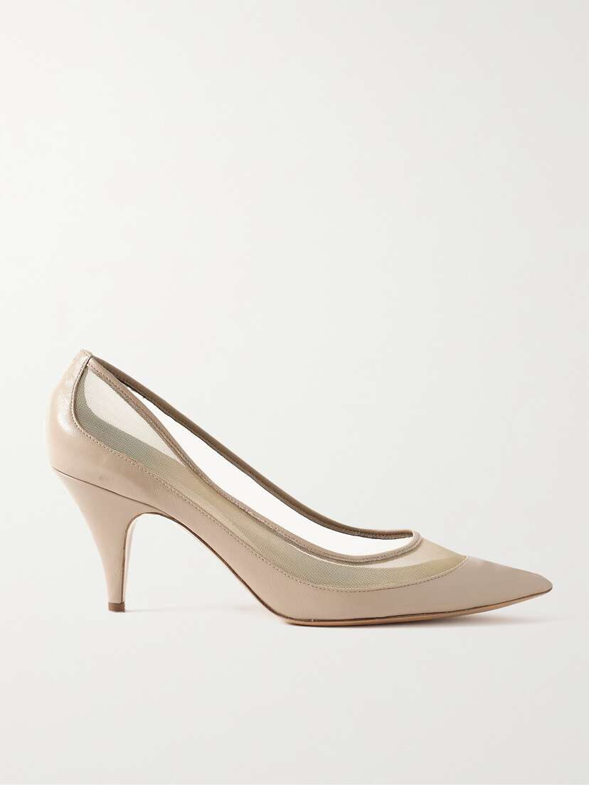 Khaite River Iconic Mesh-trimmed Patent-leather Pumps