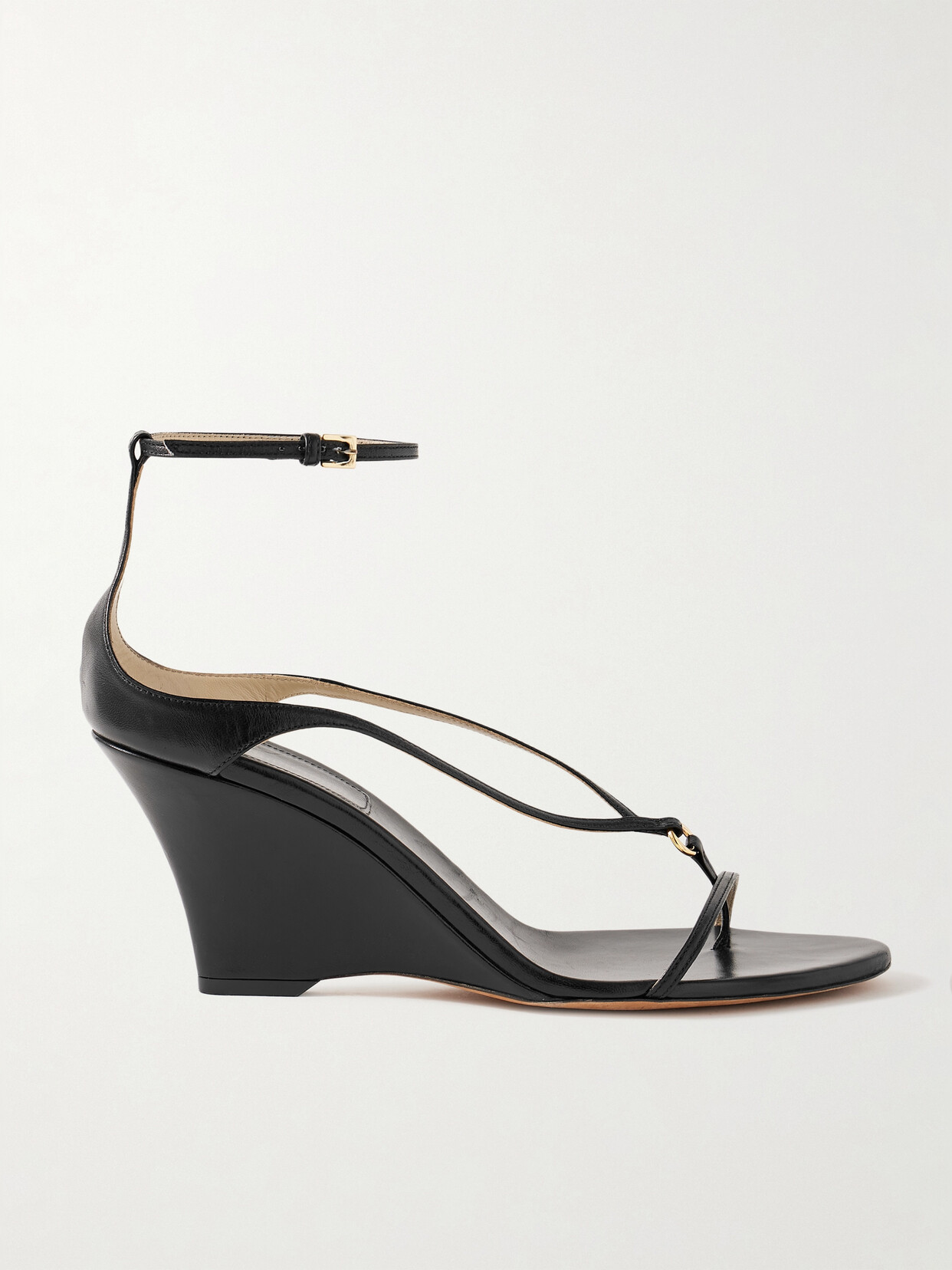 Khaite Marion Leather Thong Wedge Sandals In Black