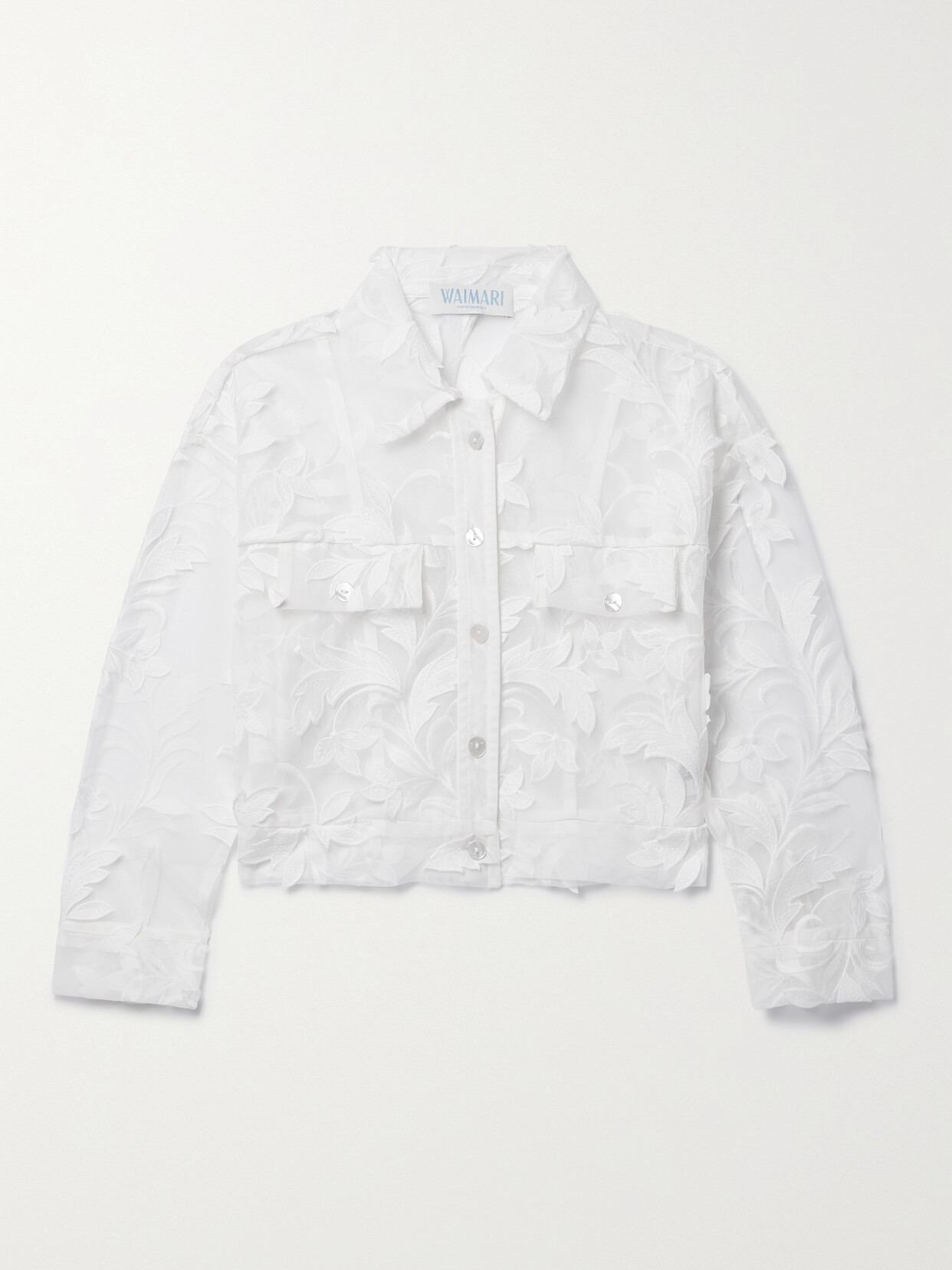 Waimari + Net Sustain Alora Cropped Embroidered Appliquéd Tulle Jacket In White