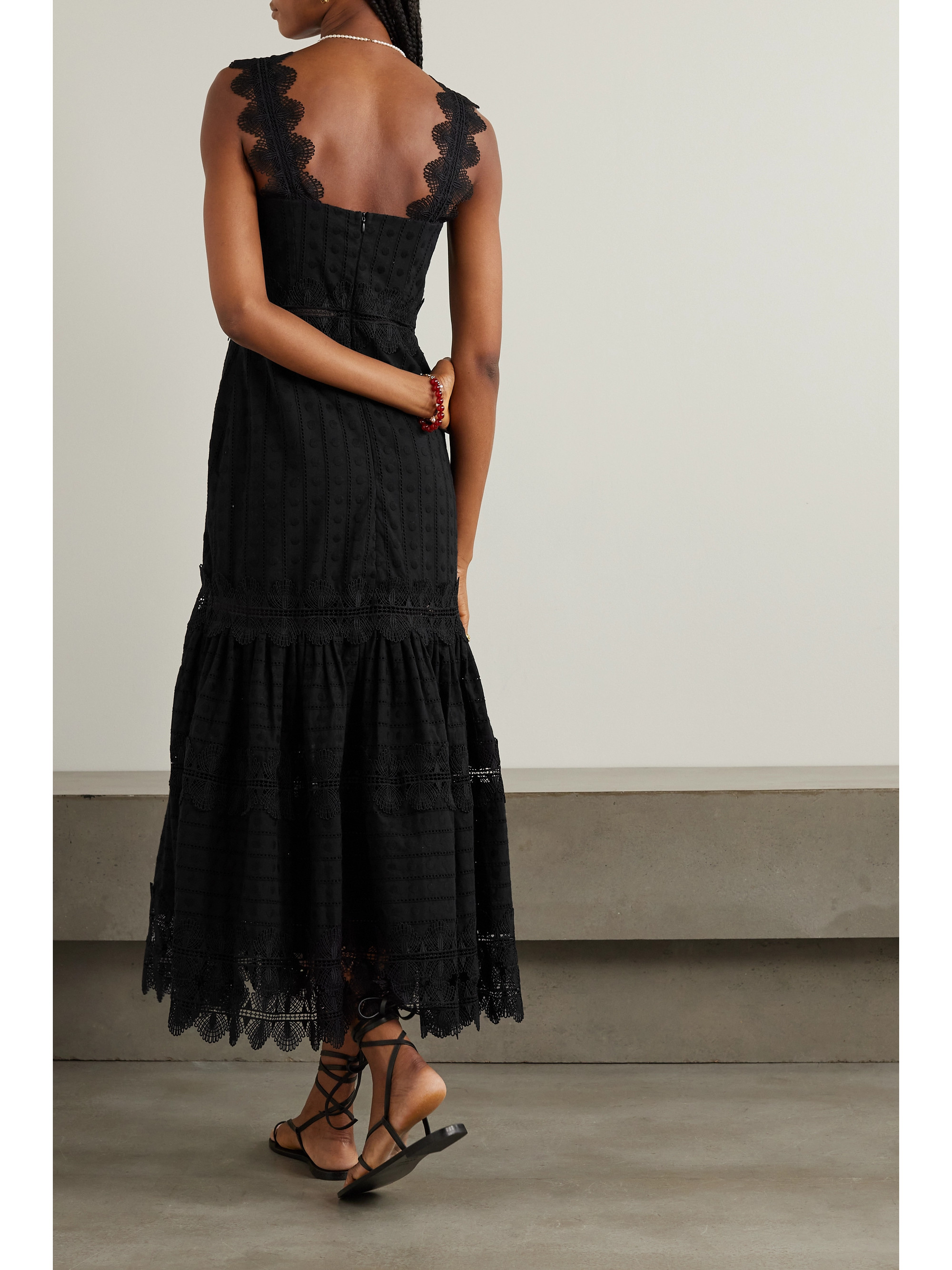 WAIMARI + NET SUSTAIN Ibiza tiered lace-trimmed broderie anglaise cotton midi dress thumbnail