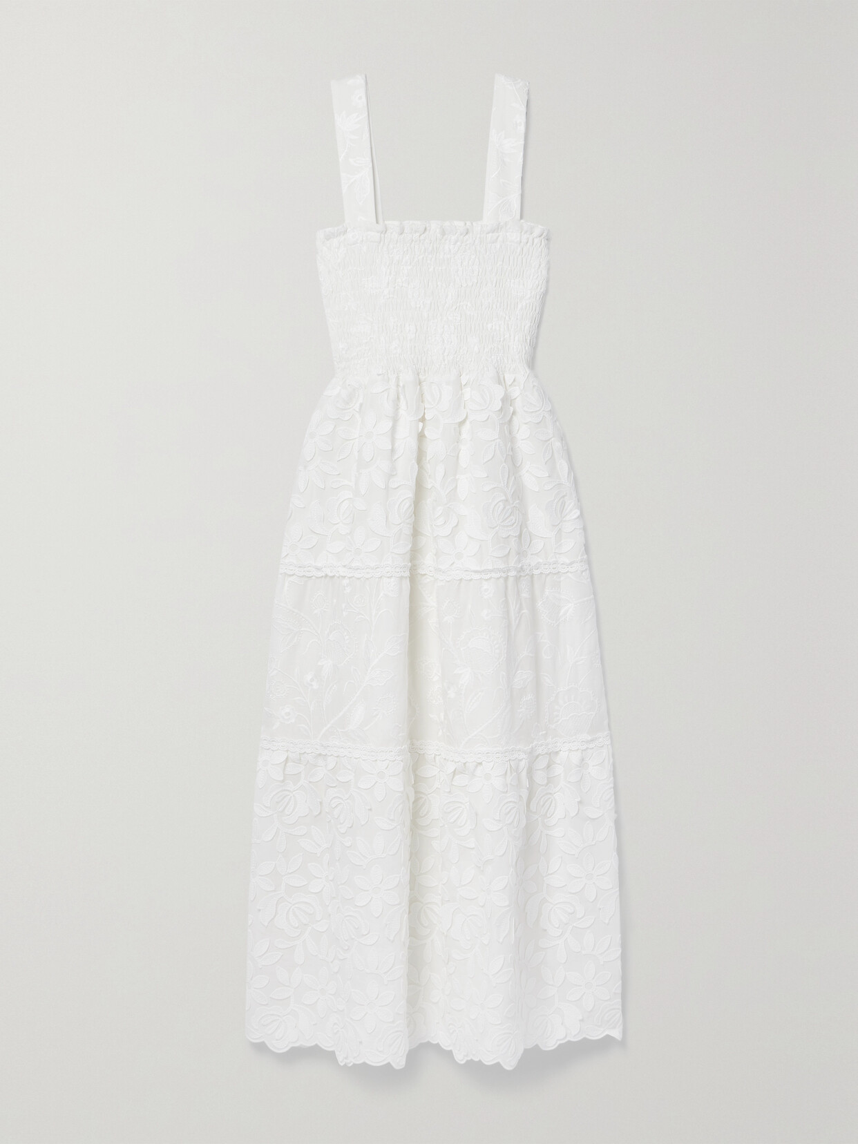 WAIMARI + Net Sustain Cruz Crochet-trimmed Shirred Embroidered Appliquéd Voile Midi Dress - White