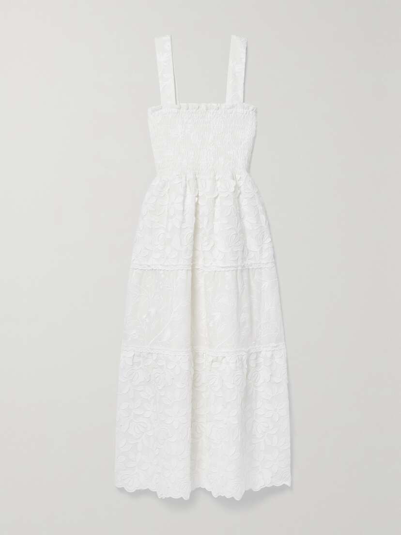 WAIMARI + Net Sustain Cruz Crochet-trimmed Shirred Embroidered Appliquéd Voile Midi Dress - x large