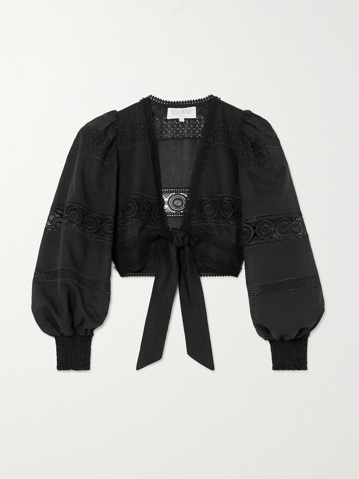 WAIMARI + Net Sustain Havana Lace-trimmed Cropped Voile Top - Black