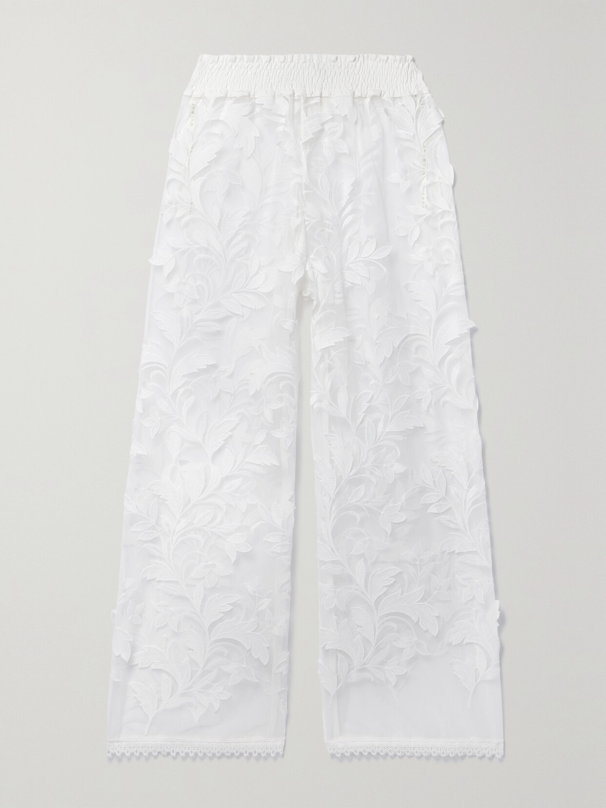 WAIMARI - + Net Sustain Amber Crochet-trimmed Embroidered Appliquéd Tulle Pants - White