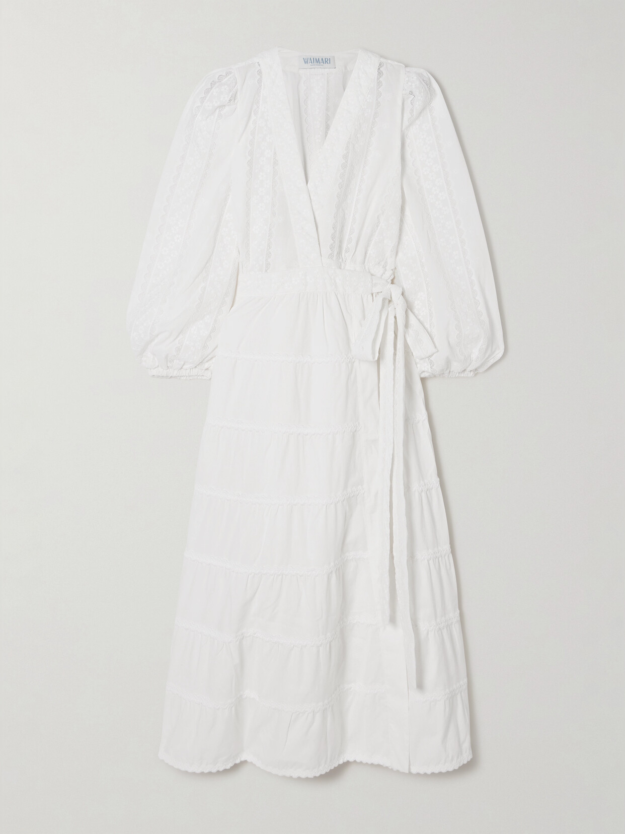 Waimari + Net Sustain Aurora Lace-trimmed Embroidered Cotton-blend Wrap Dress In White