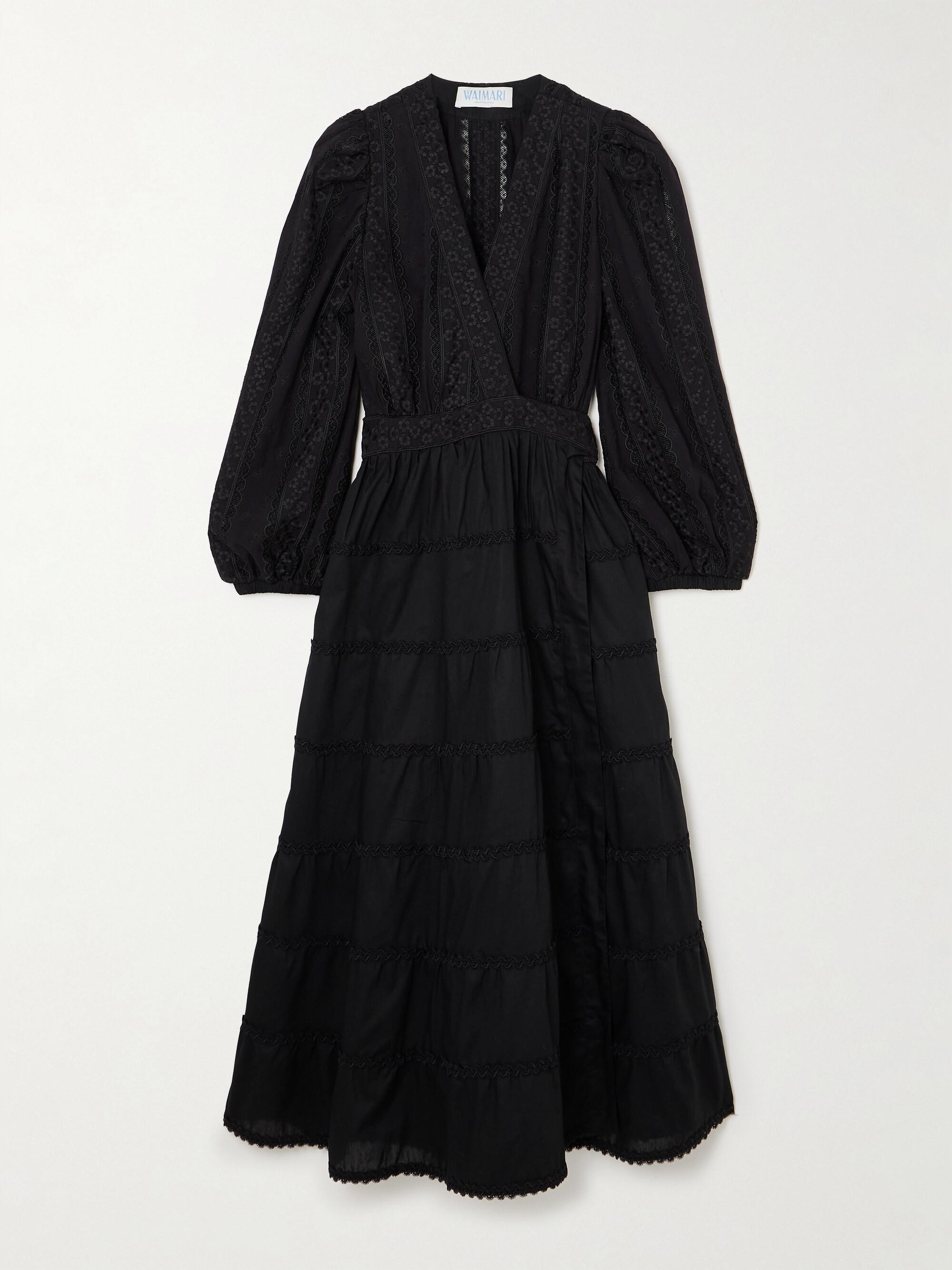 WAIMARI + NET SUSTAIN Aurora lace-trimmed embroidered cotton-blend wrap dress thumbnail