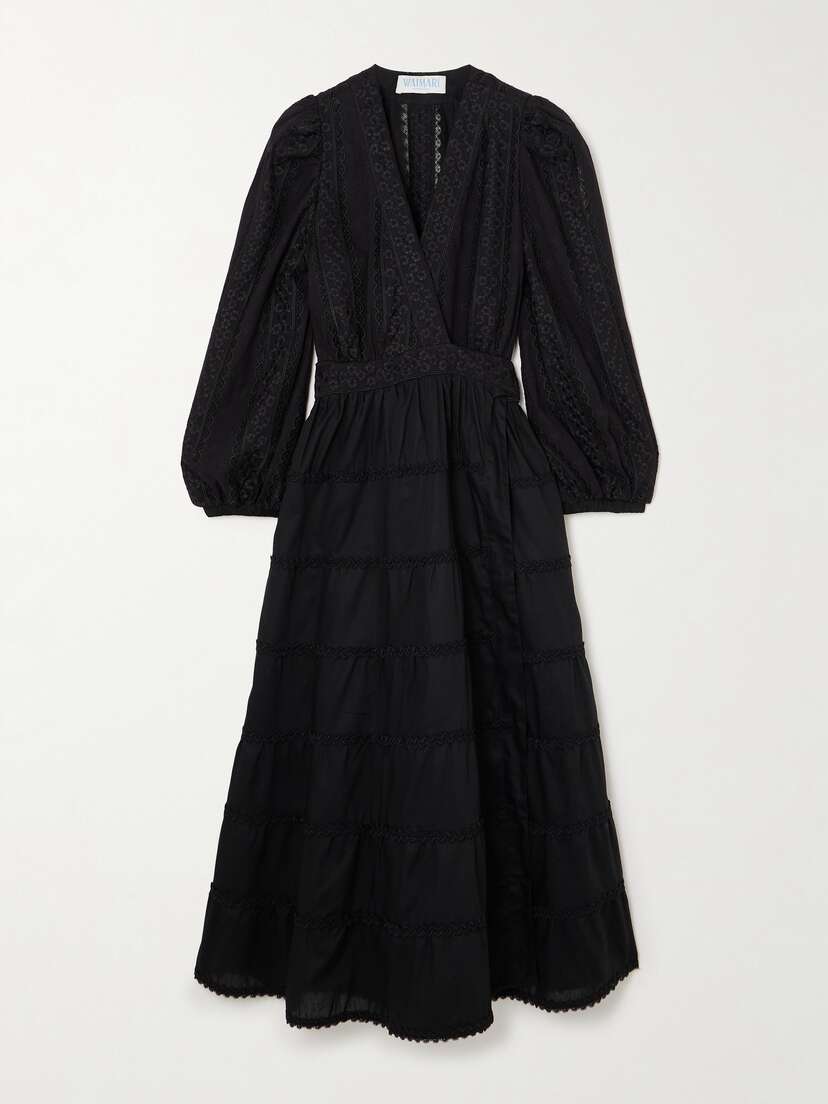 WAIMARI + Net Sustain Aurora Lace-trimmed Embroidered Cotton-blend Wrap Dress