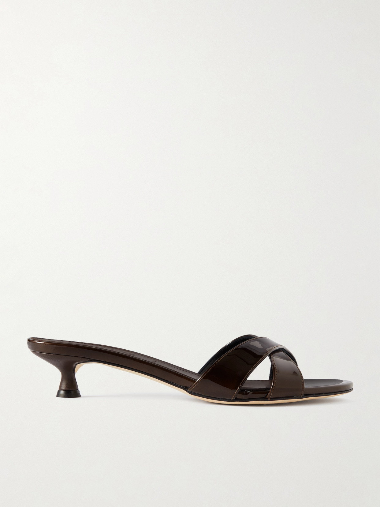 Aeyde Stina Patent-leather Mules In Brown