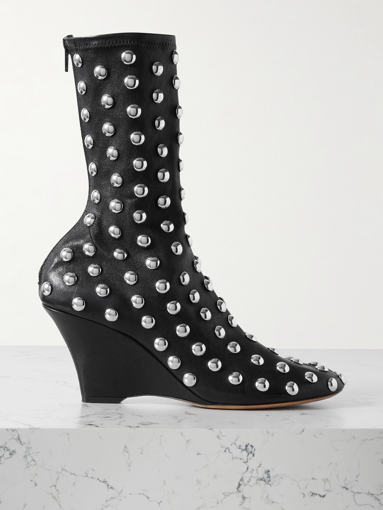 Shop Khaite Apollo Studded Leather Wedge Ankle Boots In Black