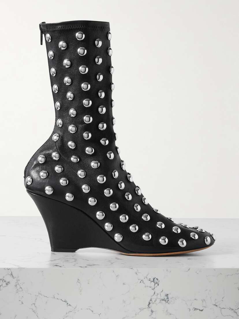 Khaite Studded Leather Wedge Ankle Boots