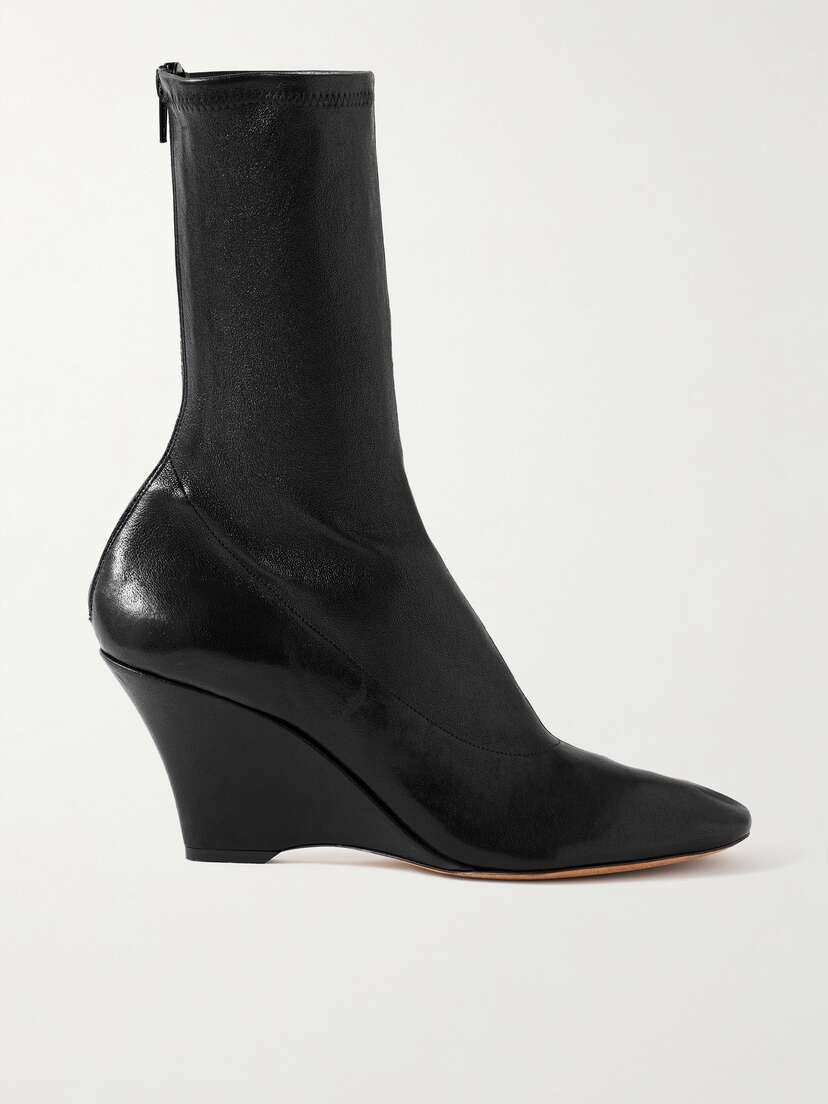 Khaite Leather Wedge Ankle Boots