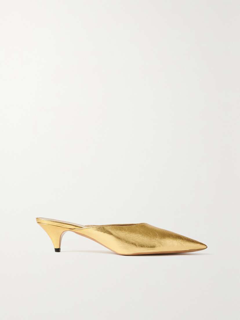Khaite River Metallic Crinkled-leather Mules