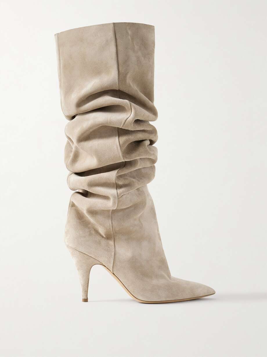 Khaite River Suede Knee Boots In Beige