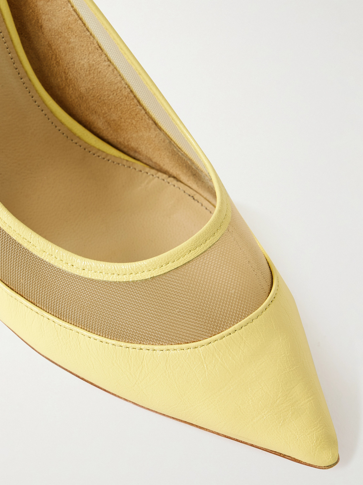 Khaite River Iconic Mesh-trimmed Leather Pumps In Yellow