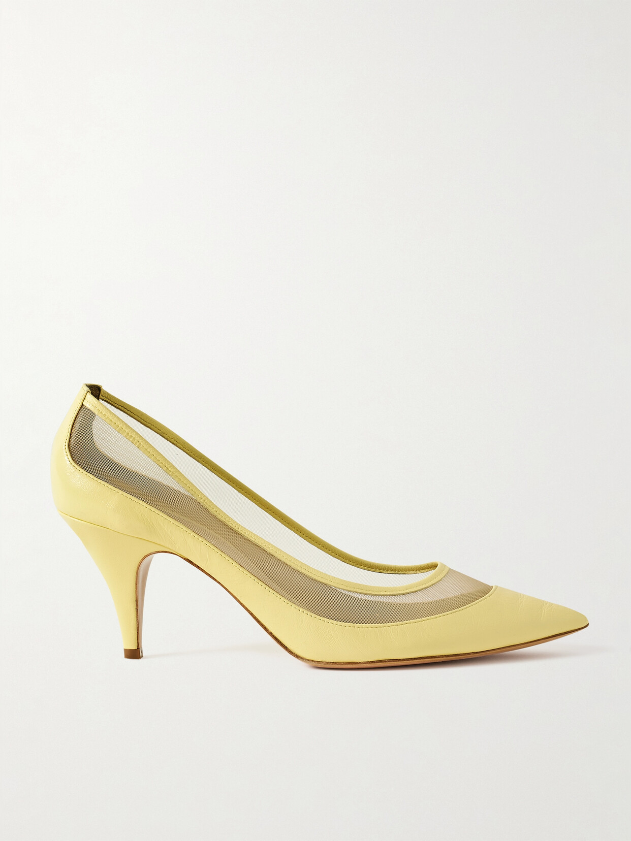 Khaite River Iconic Mesh-trimmed Leather Pumps In Yellow