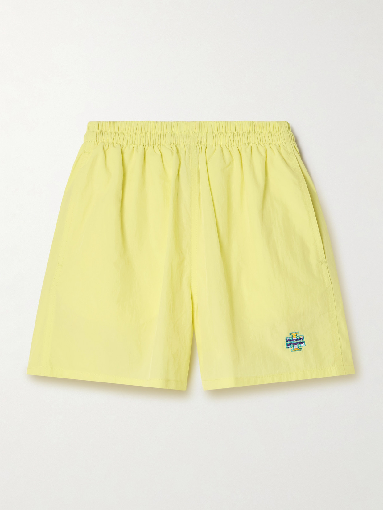 Shop Tory Sport Embroidered Crinkled-shell Shorts In Yellow