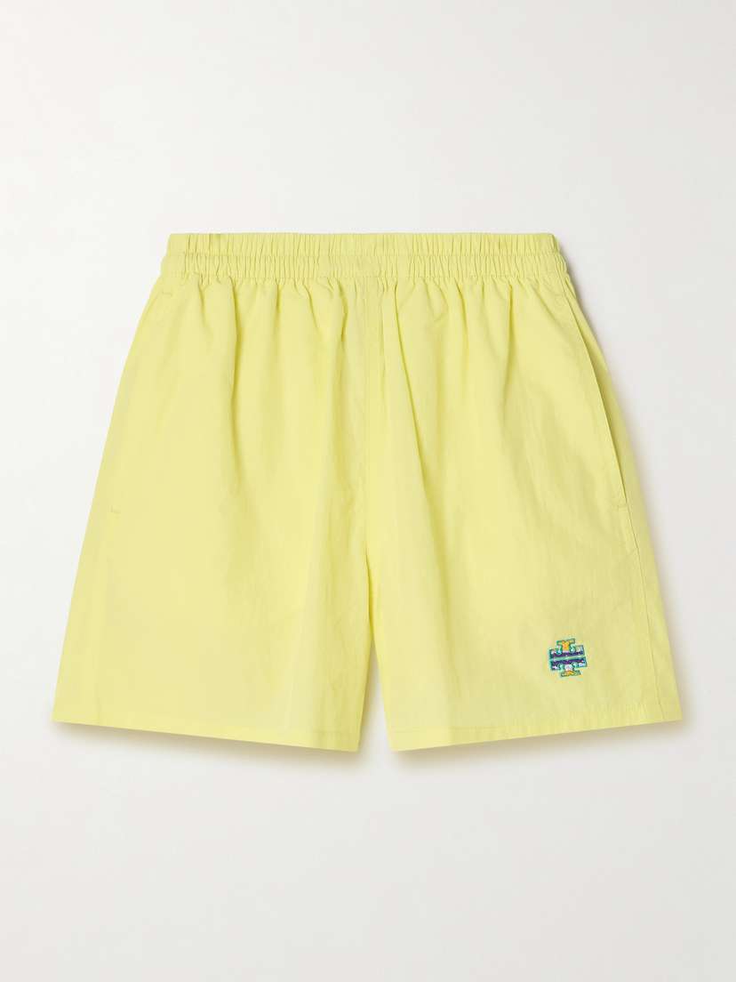 Tory Sport Embroidered Crinkled-shell Shorts