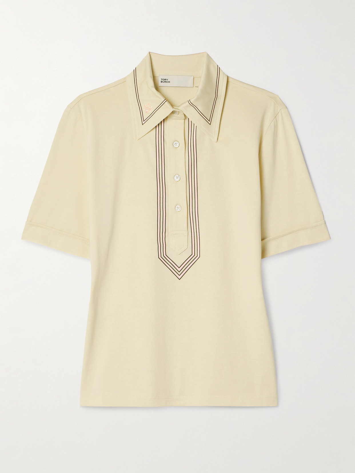 Shop Tory Sport Embroidered Printed Cotton-jersey Polo Shirt In Cream