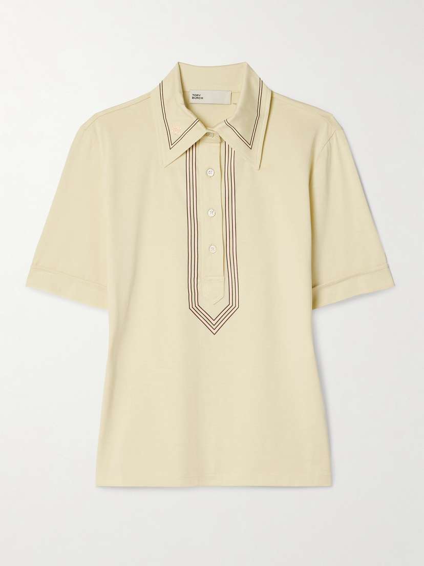 TORY SPORT Embroidered Printed Cotton-jersey Polo Shirt