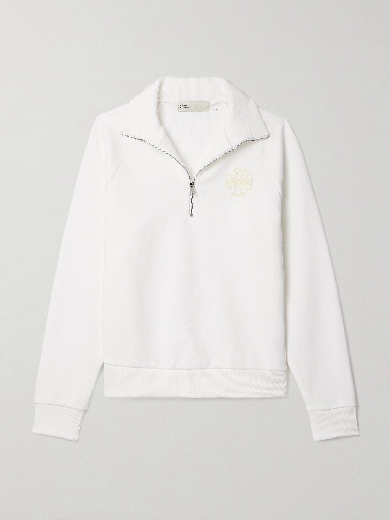 Tory Sport Terry-trimmed Cotton-jersey Sweatshirt In White