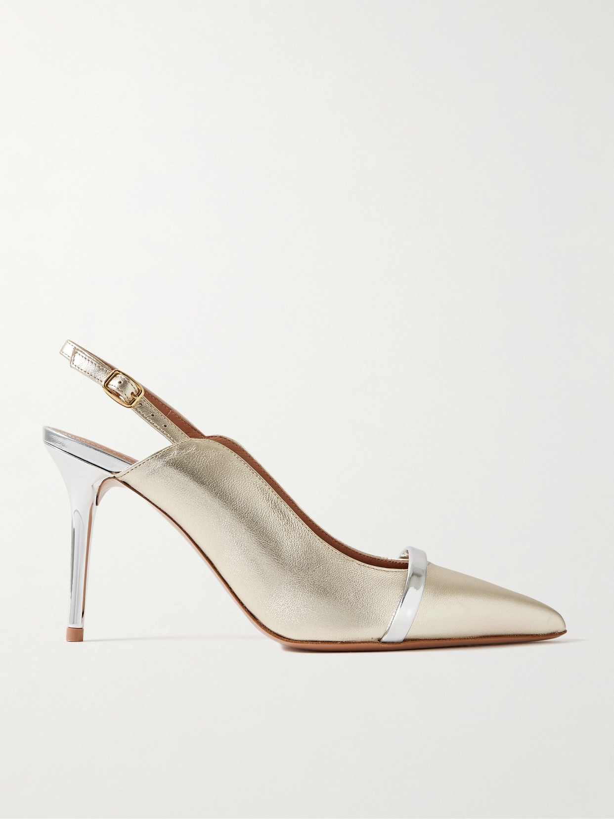 Shop Malone Souliers Marion 85 Metallic Leather Slingback Pumps In Silver