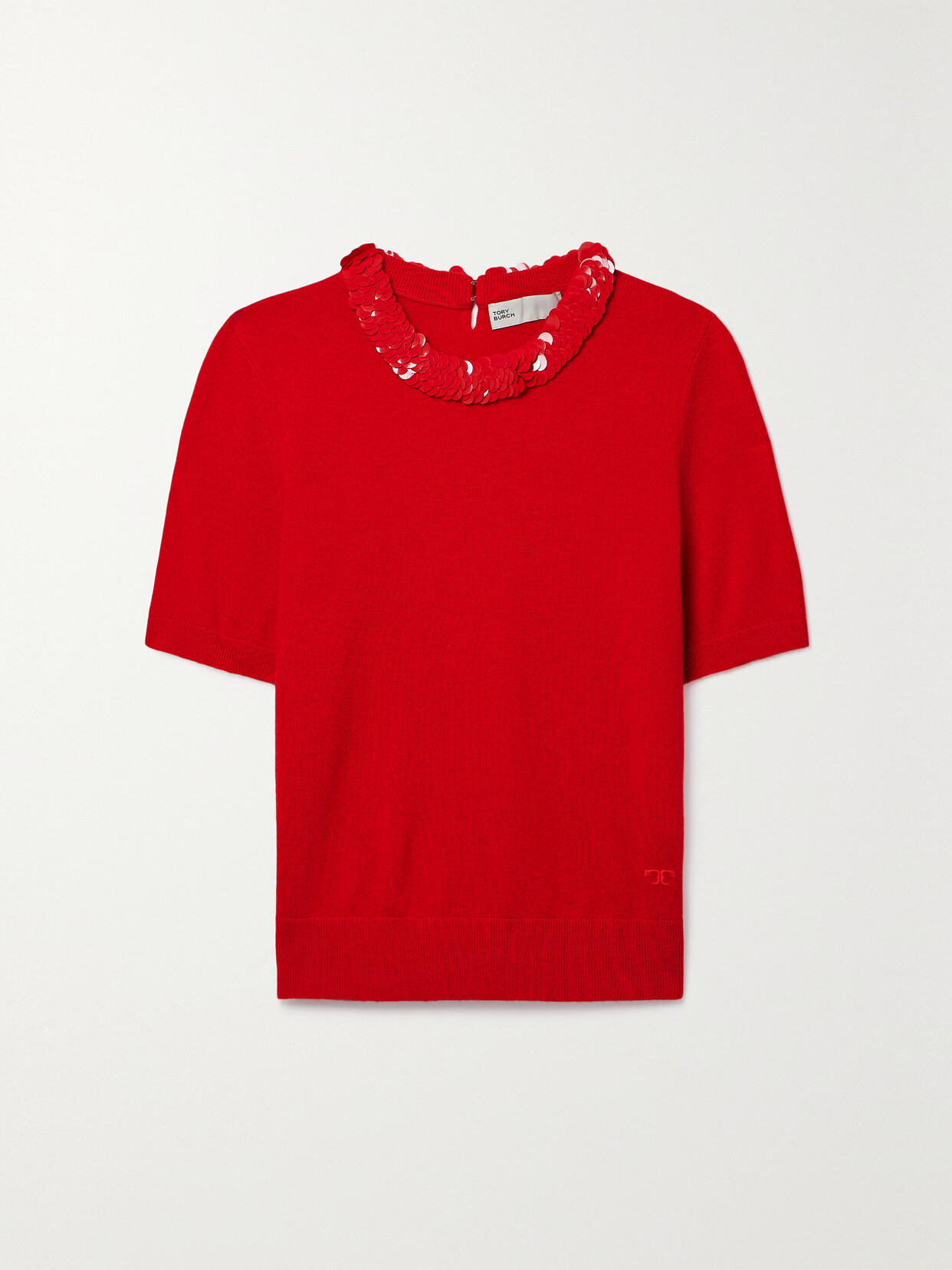 Tory Burch - Pailette-embellished Wool And Cashmere-blend Top - Red