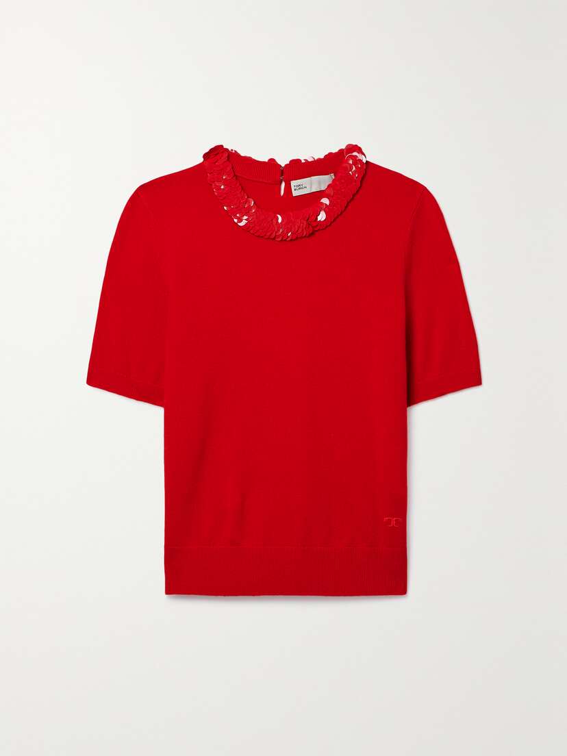 Tory Burch Pailette-embellished Wool And Cashmere-blend Top -  - x large