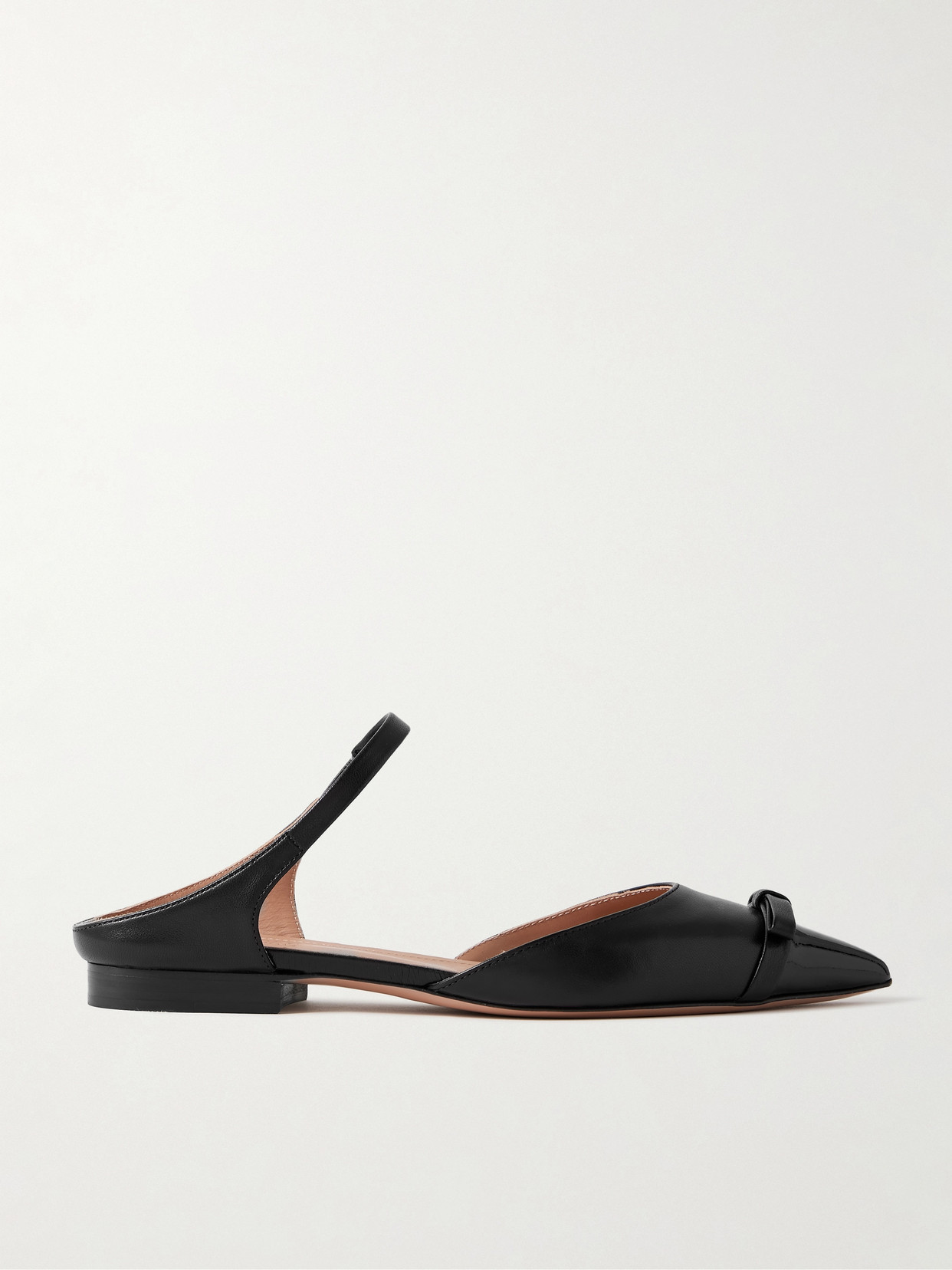 Malone Souliers Blythe 10 Bow-embellished Patent-trimmed Leather Point-toe Flats In Black