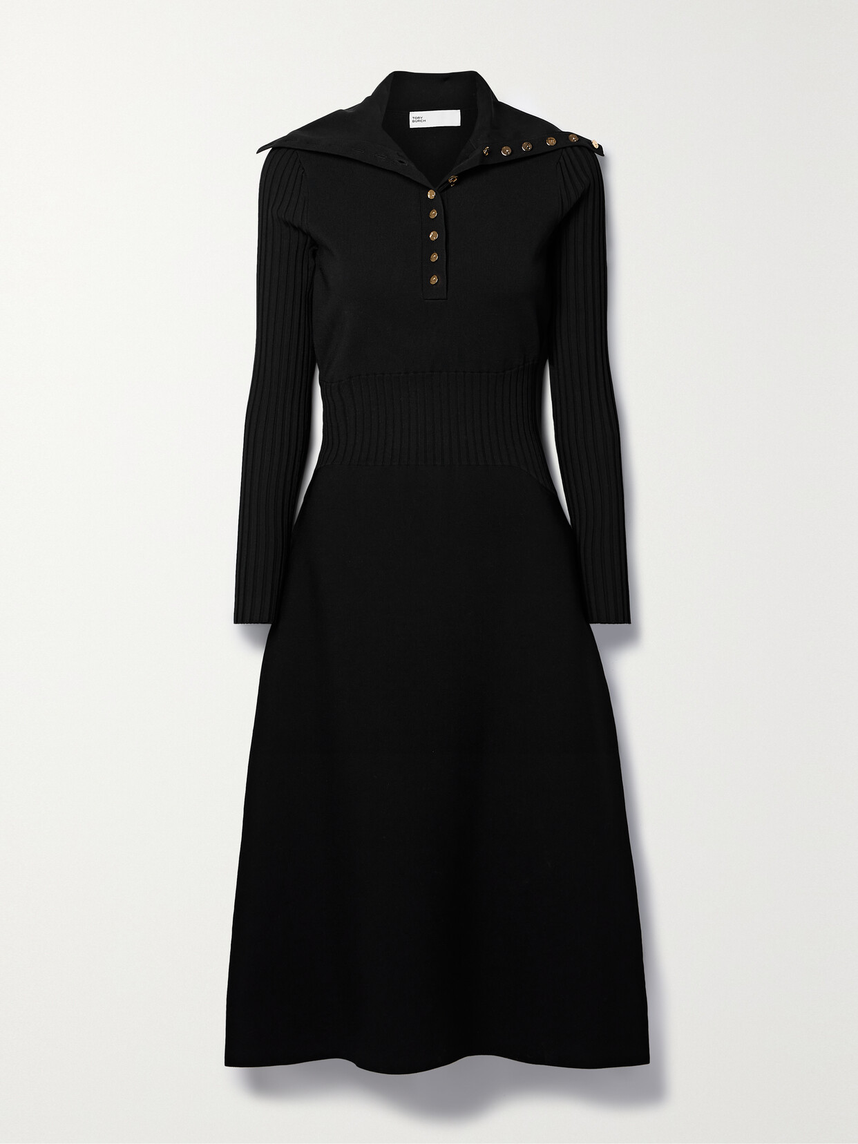 Shop Tory Burch Ribbed Knit Midi Dress In Black