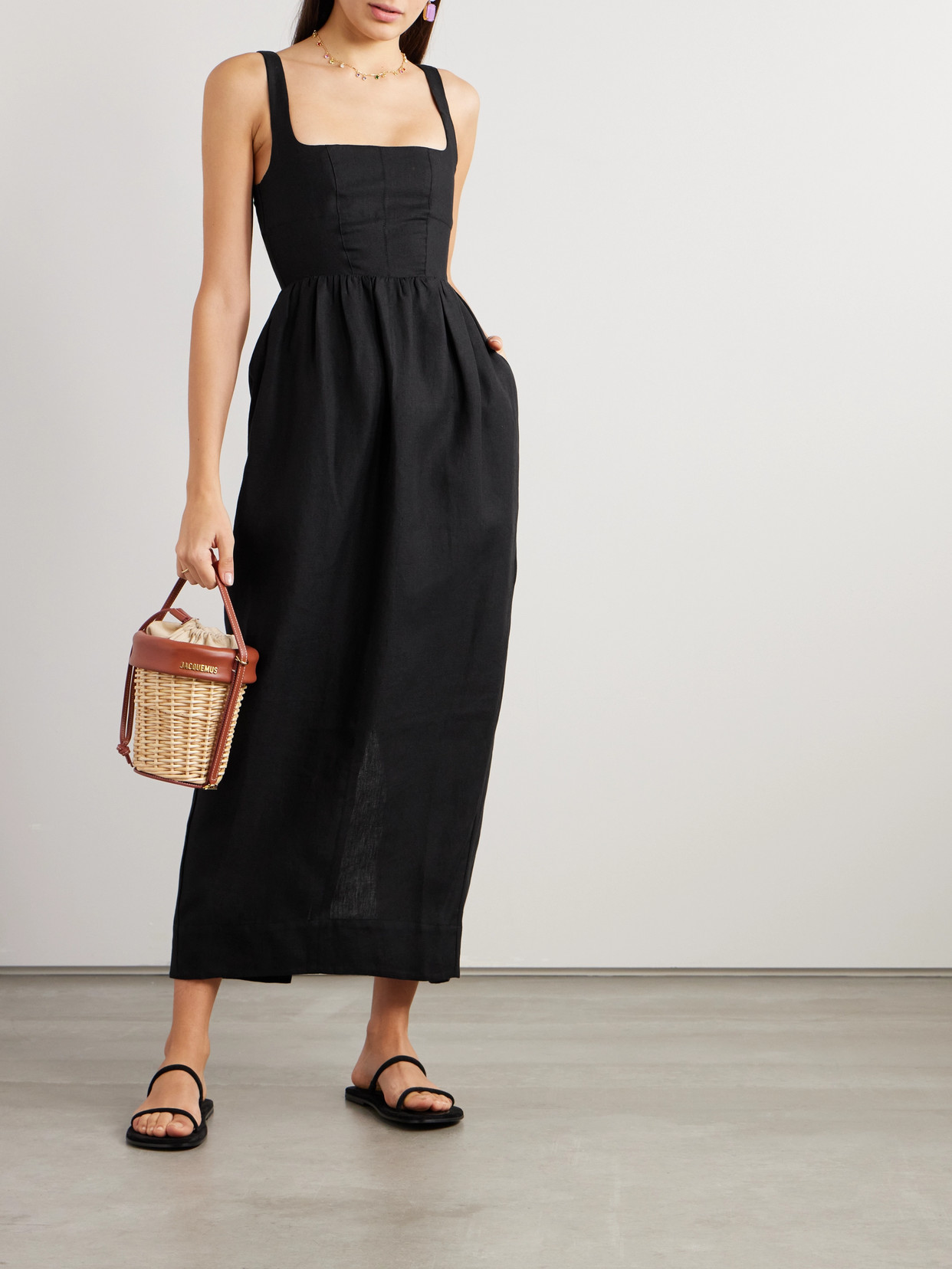 Shop Bondi Born + Net Sustain Delphi Organic Linen Midi Dress In Black