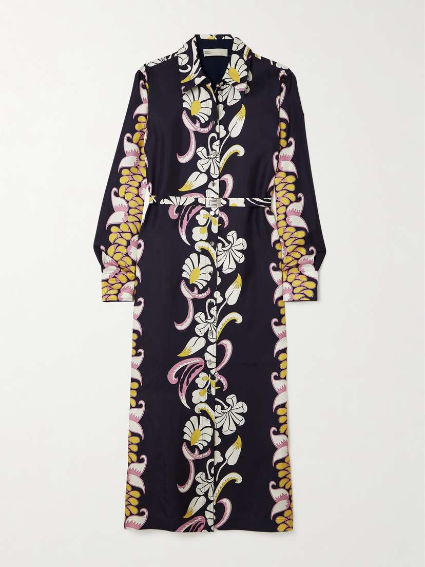 Tory Burch Belted Printed Silk-twill Shirt Dress