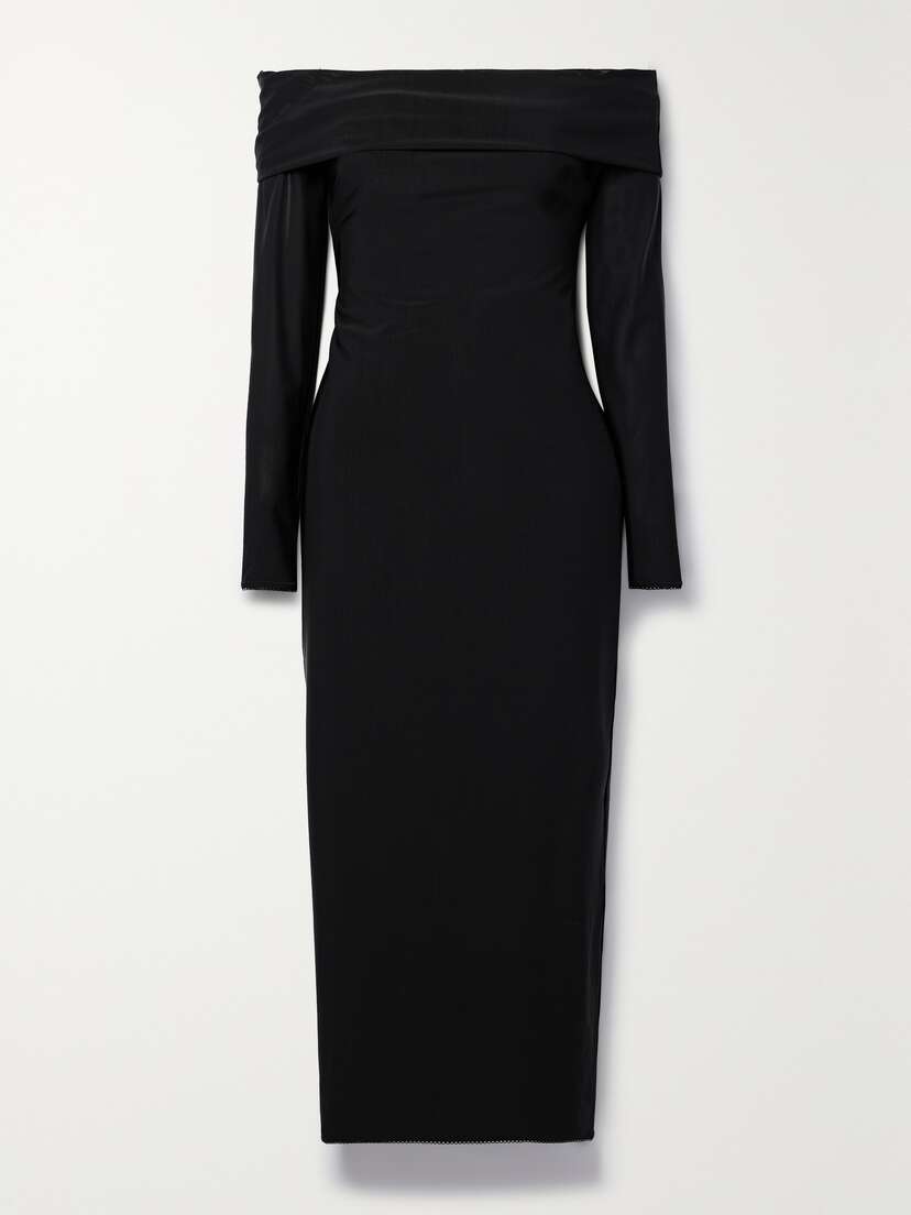 Tory Burch Off-the-shoulder Stretch-mesh Maxi Dress