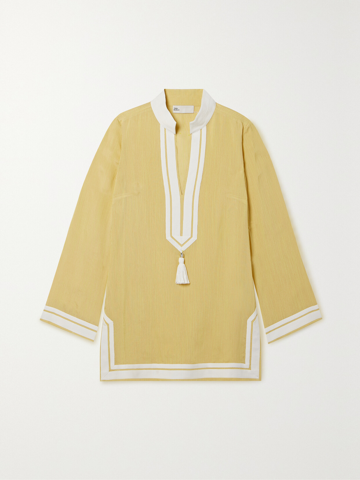 Tory Burch Cotton-trimmed Striped Woven Tunic - Yellow