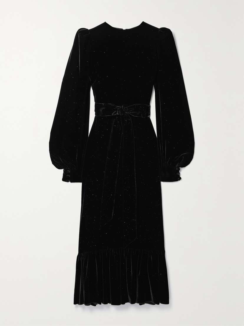 The Vampire's Wife The Villanelle Belted Glittered Velvet Midi Dress