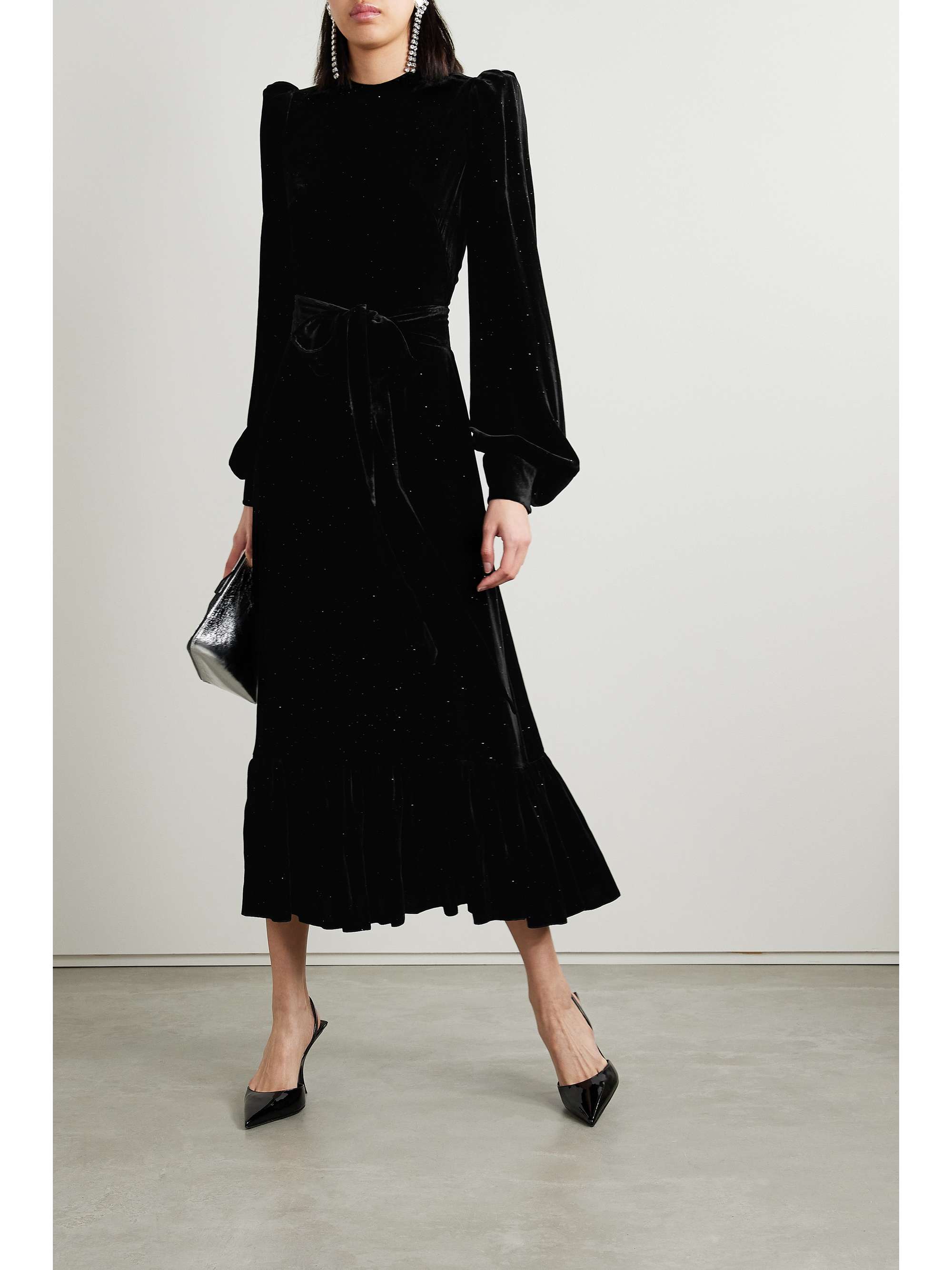 THE VAMPIRE'S WIFE The Villanelle belted glittered velvet midi dress ...