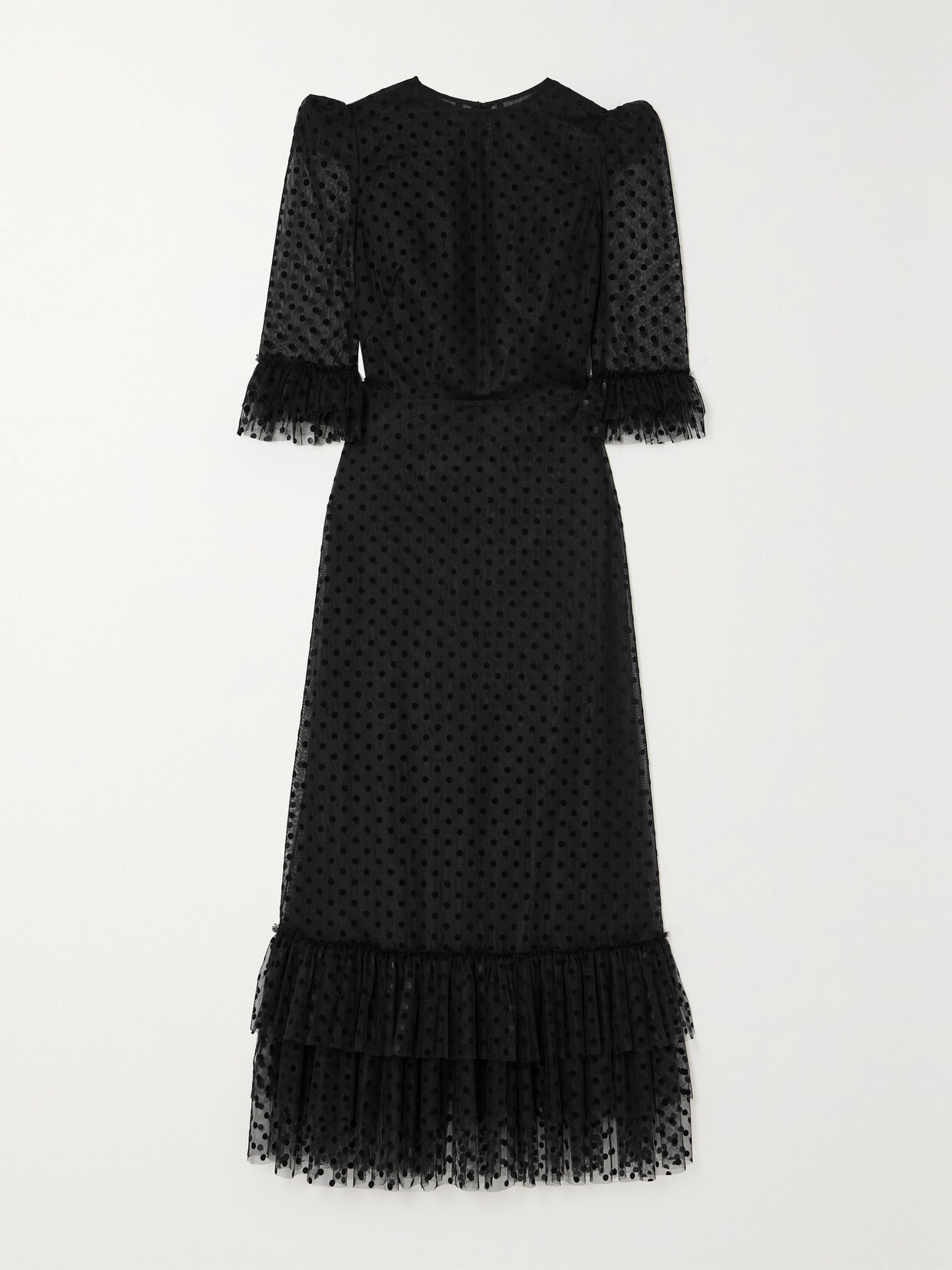 The Vampire's Wife - The Cinderella Tiered Flocked Polka-dot Tulle Midi Dress - Black