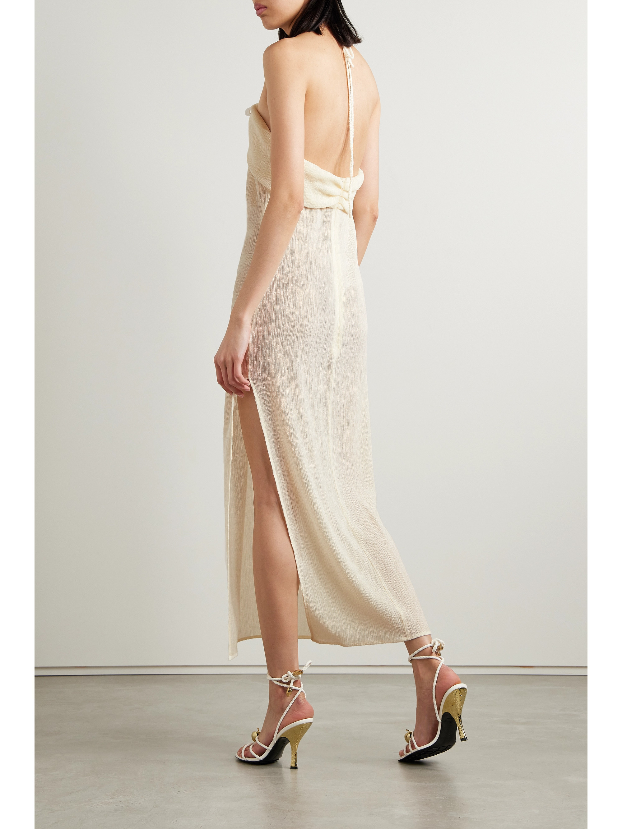 Magda Butrym Embellished gathered stretch Lyocell-blend halterneck maxi dress