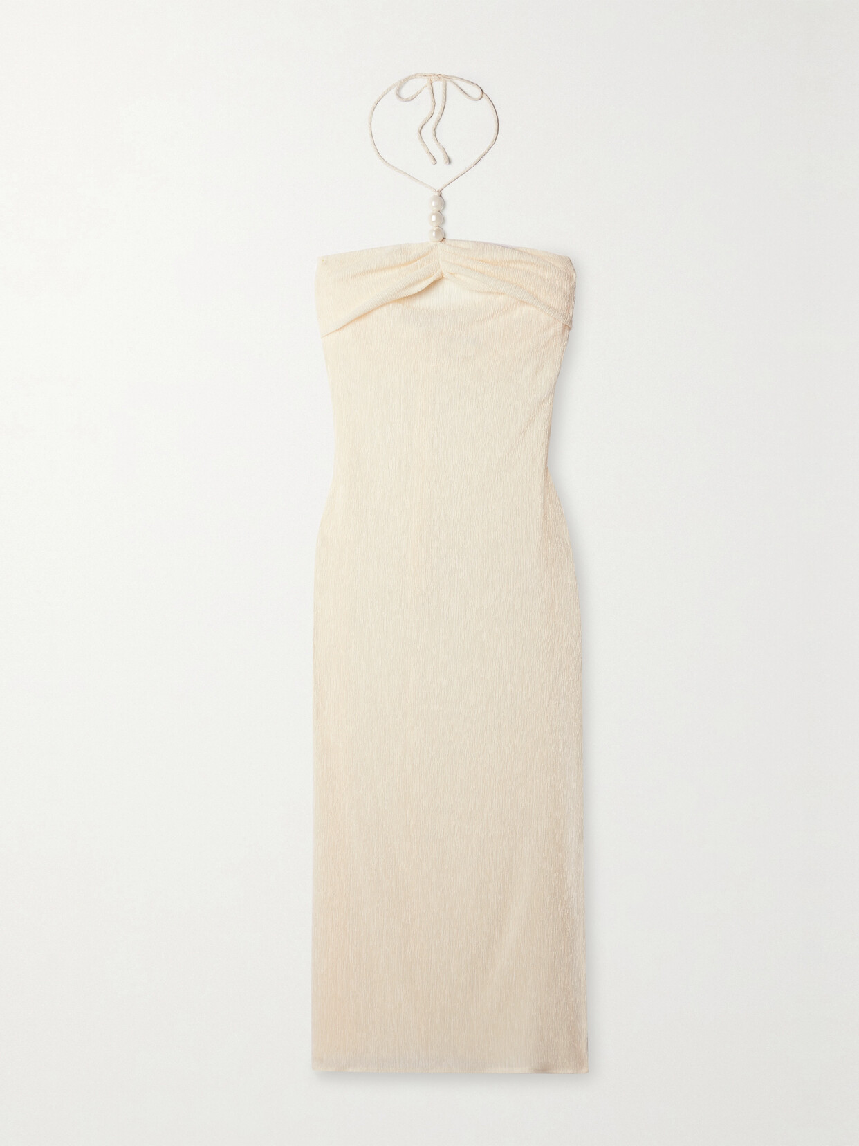 Magda Butrym Embellished Gathered Stretch Lyocell-blend Halterneck Maxi Dress In Cream