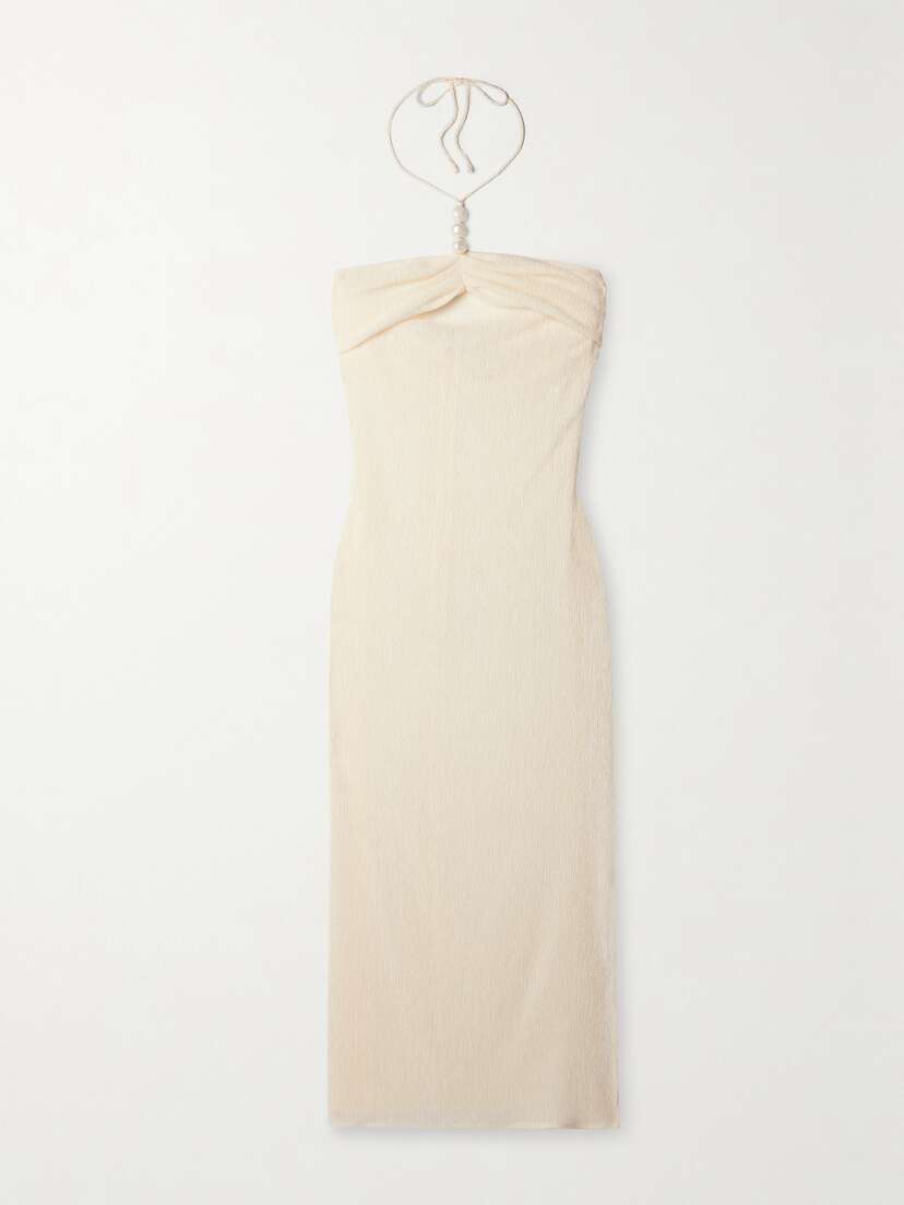 Magda Butrym Embellished Gathered Stretch Lyocell-blend Halterneck Maxi Dress