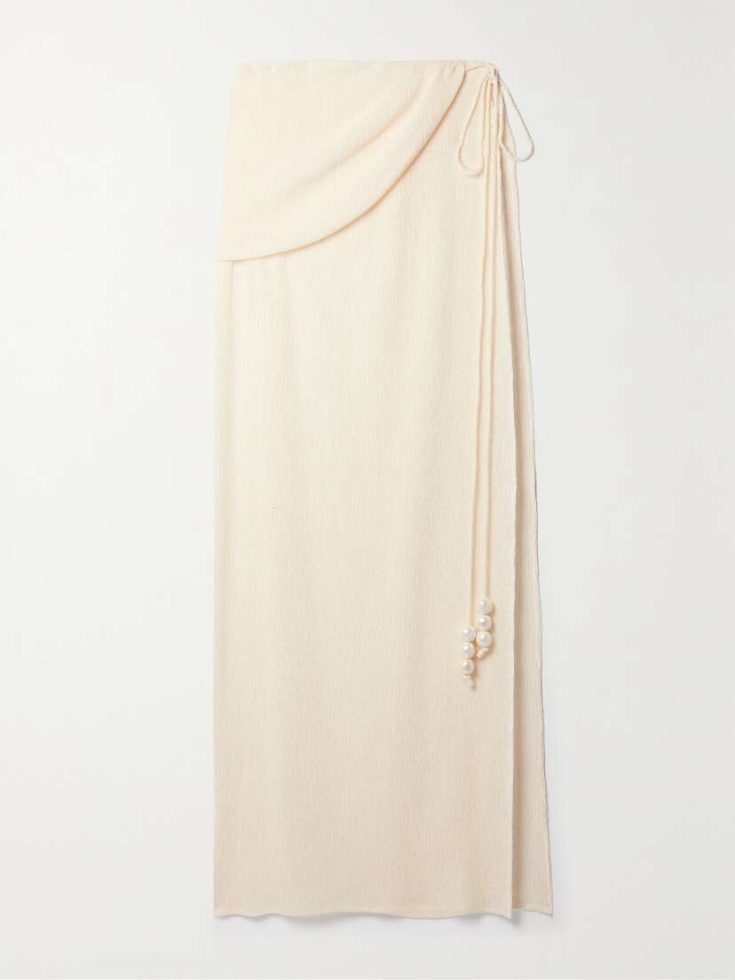 Magda Butrym Draped Embellished Stretch Lyocell-blend Crepon Maxi Wrap Skirt