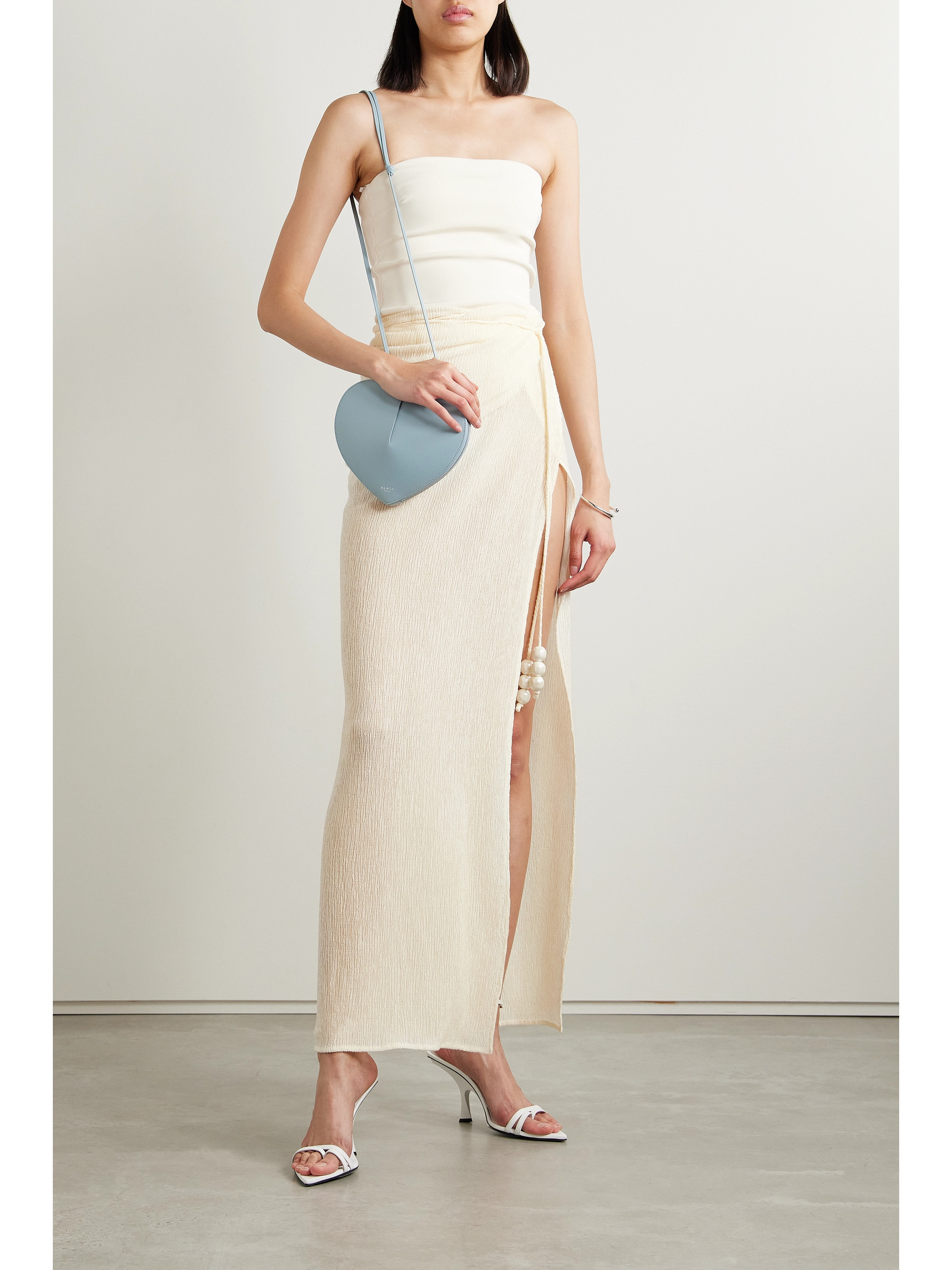 Magda Butrym Draped embellished stretch Lyocell-blend crepon maxi wrap skirt